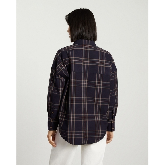 Everlane Shirt Womens Midnight Blue Plaid Button Up The Oversized Poplin Placket - Picture 1 of 13